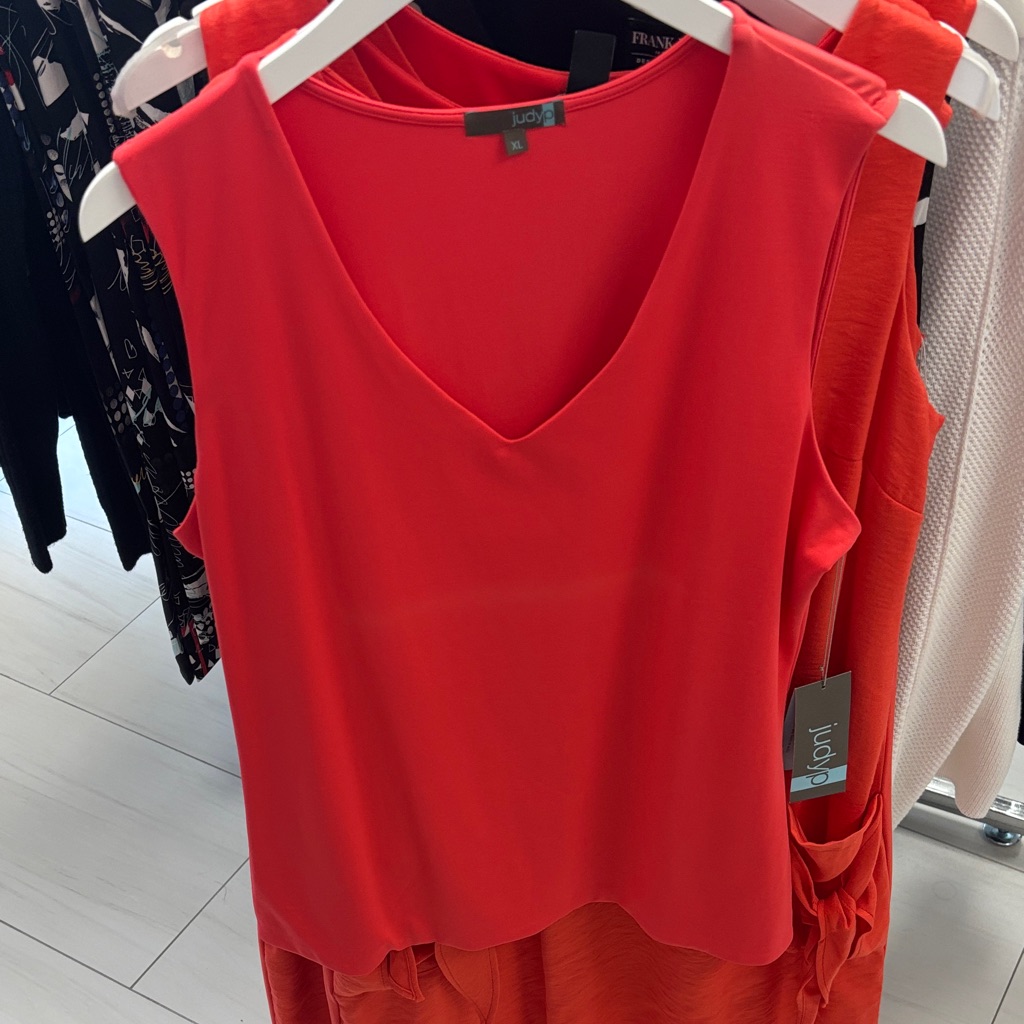 Vivid Red V-Neck Sleeveless Blouse